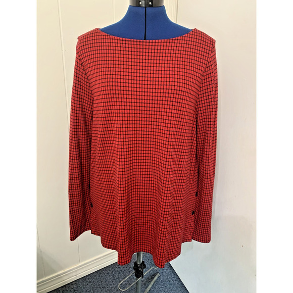 J. Jill Tops - J Jill Ponte Red/Black Plaid Pull Over Tunic Top Size XL Lagenlook Artsy Holiday